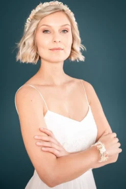Blumenkranz im Vintage Stil mit Schleierkraut und Blüten in Rosé und Ivory