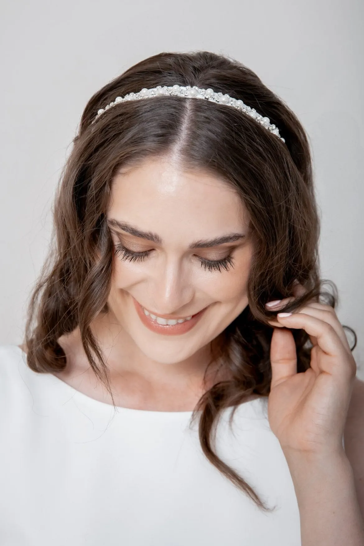 Braut Haarband in Ivory mit Strass und Perlen