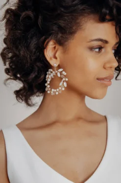 Braut Ohrringe mit Strass und Perlen in Kreisform