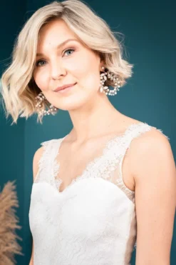 Braut Ohrringe mit Strass und Perlen in Kreisform