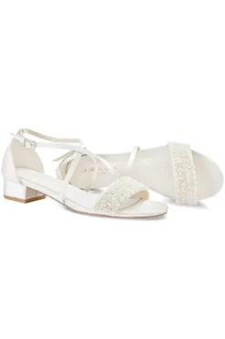 Brautsandale mit Perlen – Layla Ivory Satin | G.Westerleigh