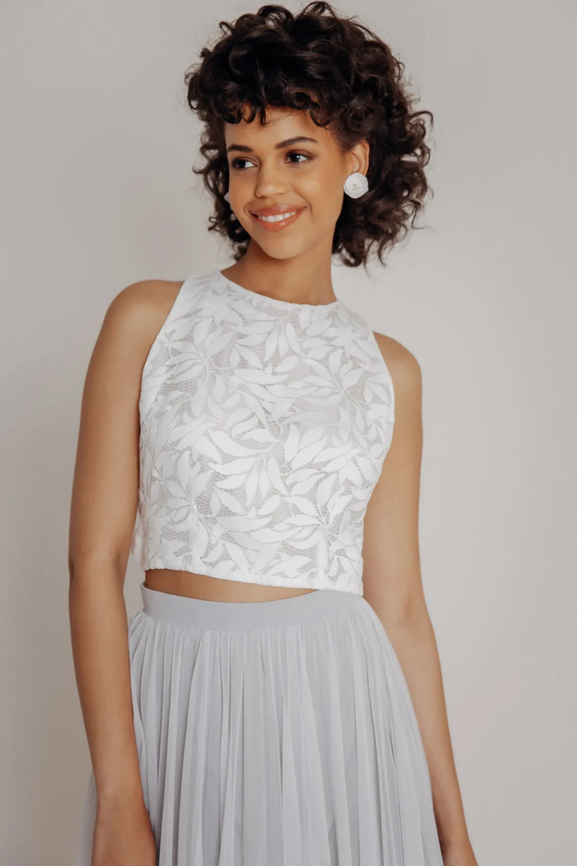 Braut Top mit Blätter-Muster und Rückenausschnitt – Emilia noni