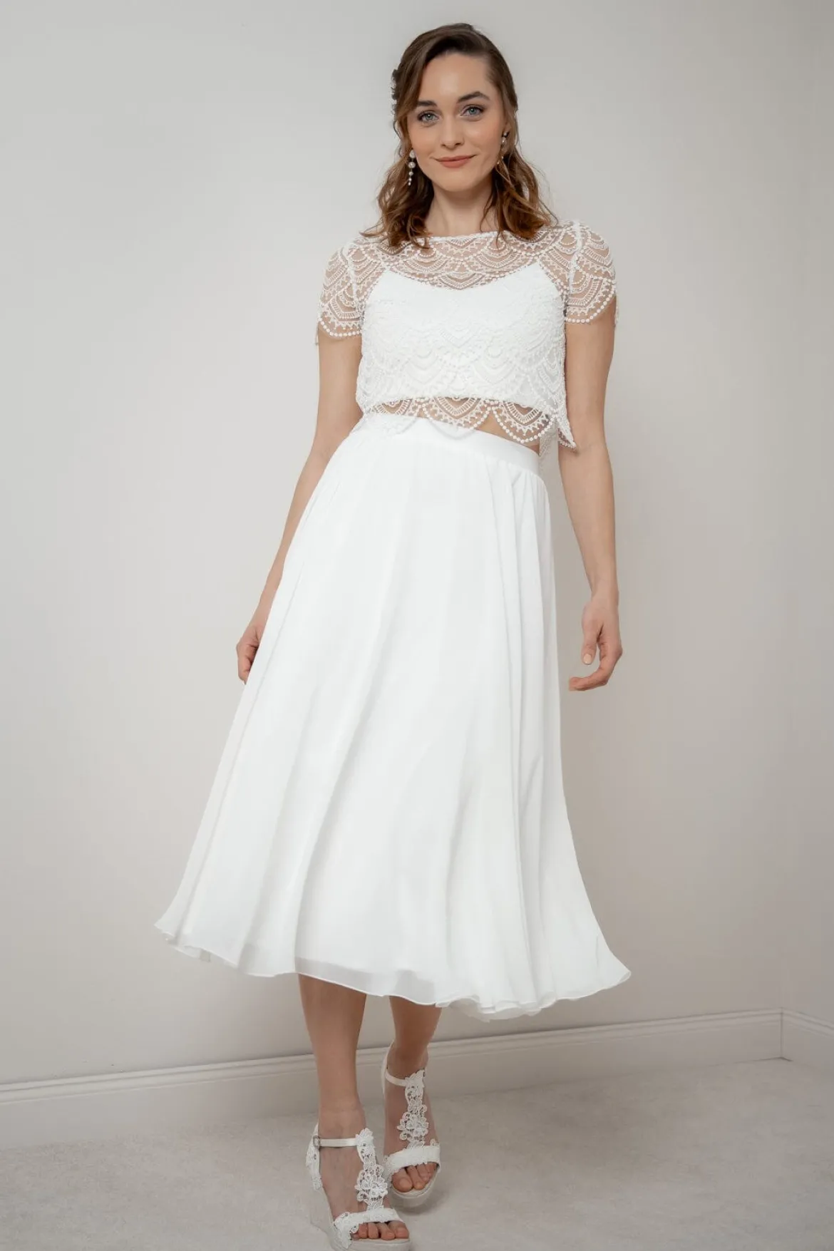 Braut Wedges, Sandalette mit Blumenspitze - Viena