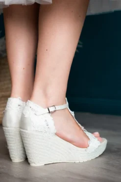 Braut Wedges, Sandalette mit Blumenspitze - Viena