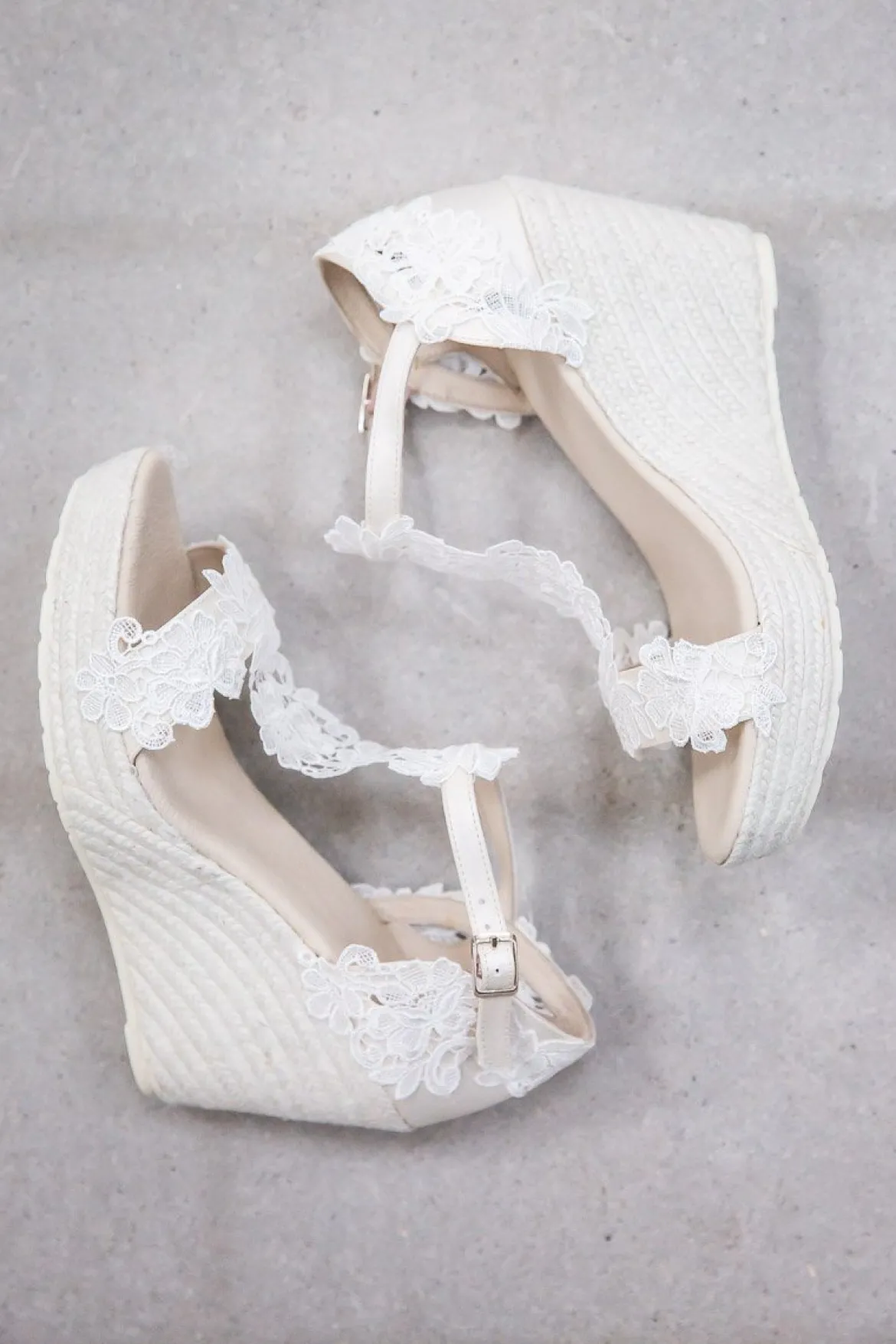 Braut Wedges, Sandalette mit Blumenspitze - Viena