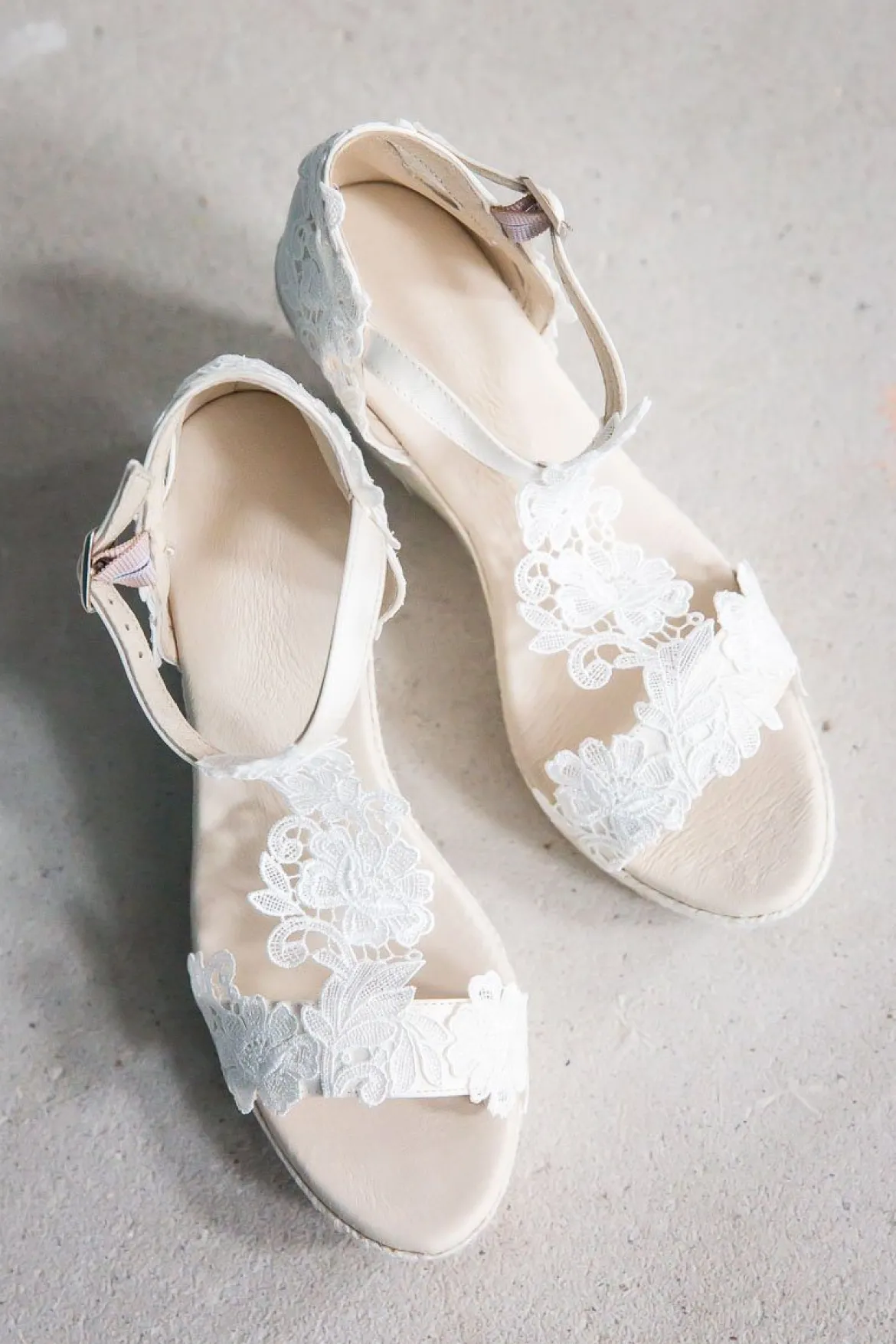 Braut Wedges, Sandalette mit Blumenspitze - Viena