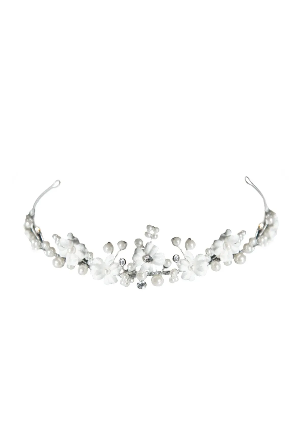 Diadem mit Blüten und Perlen für Kommunion- und Blumenmädchen