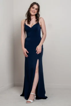 Dunkelblaues Abendkleid mit Rückenschnürung | Glam & Grace