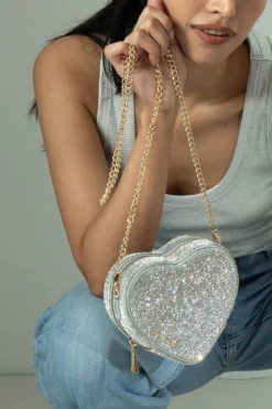 Herzförmige Handtasche in Silber – Midi Heart Bag Crystal | Weat
