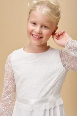 Kommunionkleid aus Chiffon mit Spitzenärmeln