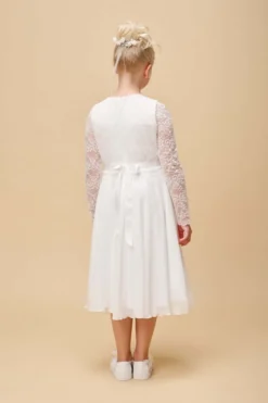 Kommunionkleid aus Chiffon mit Spitzenärmeln