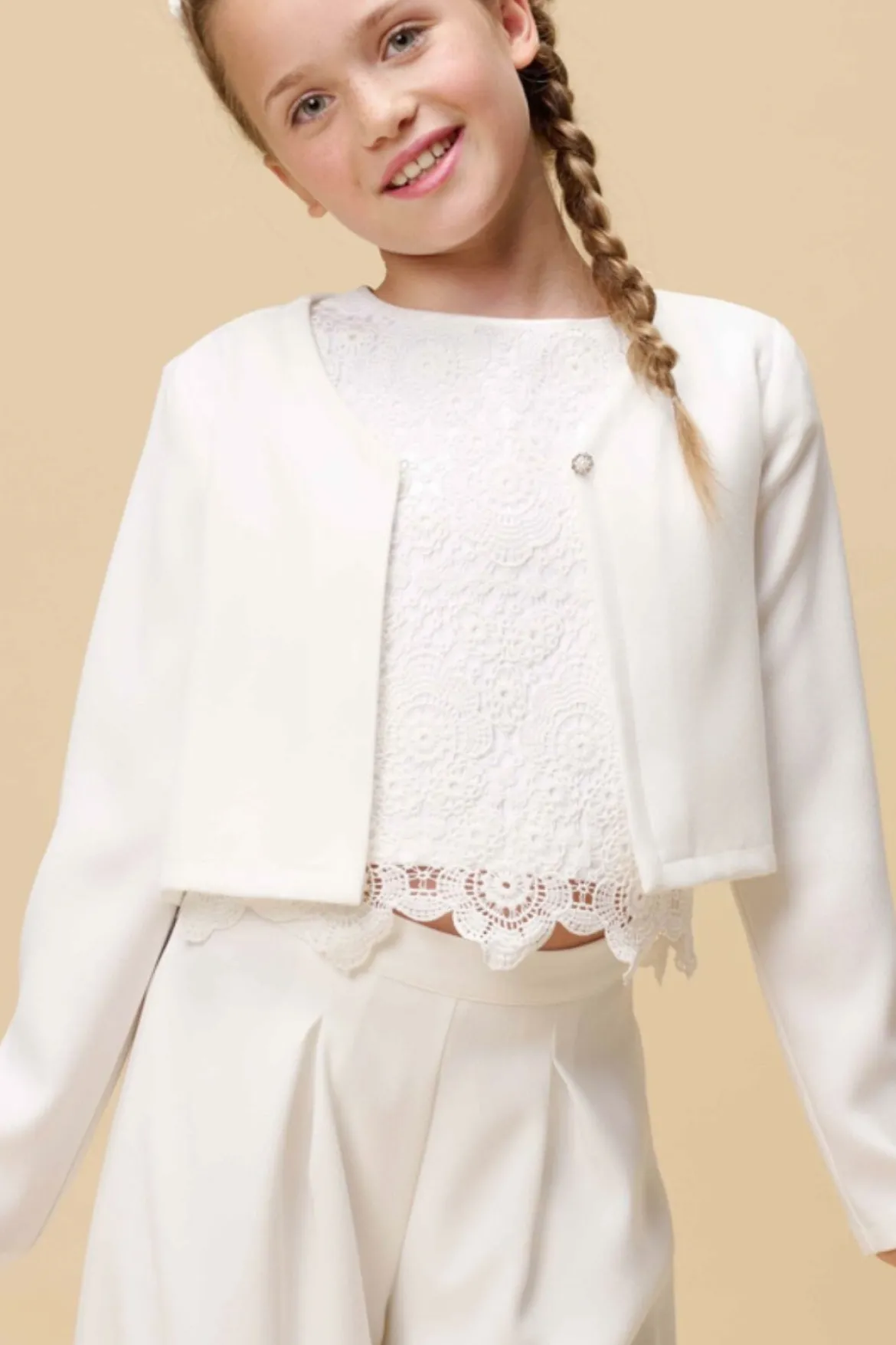 Kommunion-Mädchenjacke mit Strass-Knopf