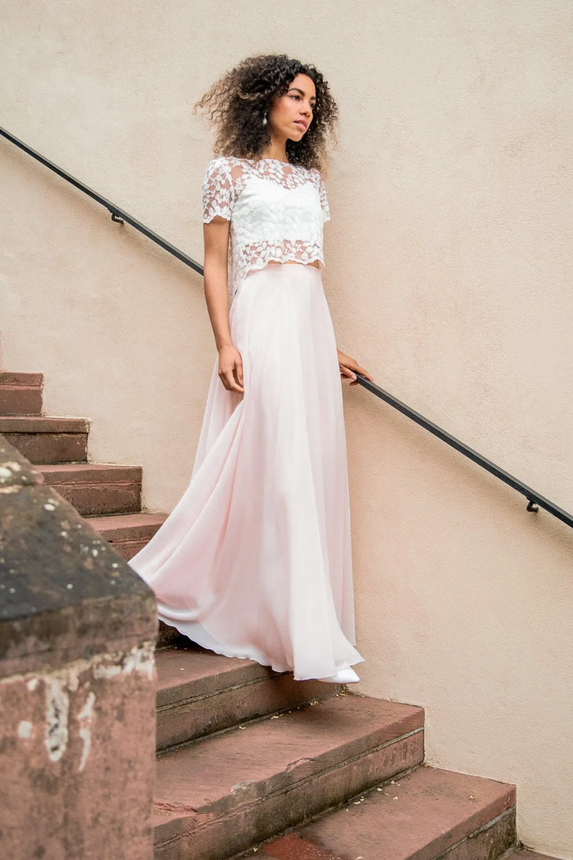 Langer Braut Rock aus Chiffon – Isla Rosé noni