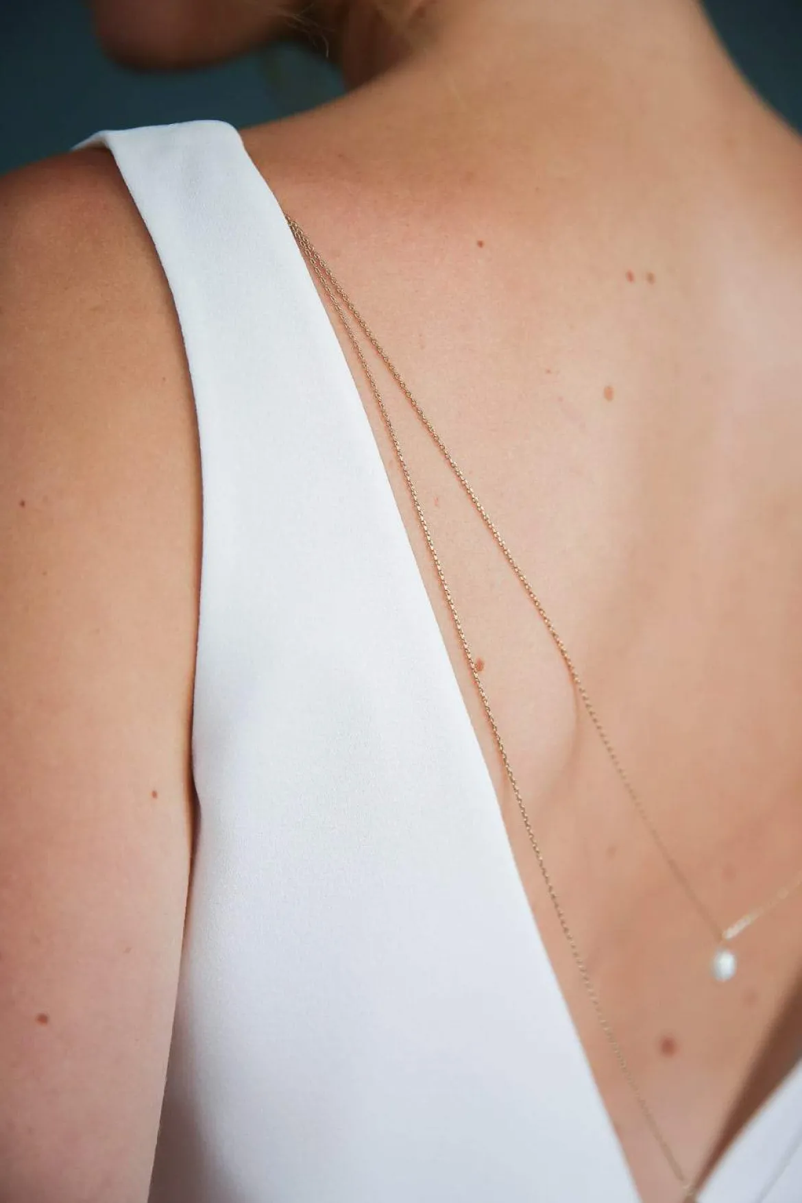 Lange, zweireihige Rückenkette mit Perlen, Brautschmuck
