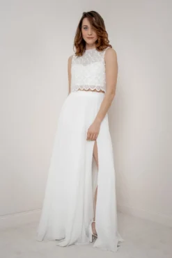 Maxi-Braut Rock in Ivory mit Beinschlitz – Jona noni