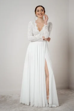 Maxi-Braut Rock in Ivory mit Beinschlitz – Jona noni