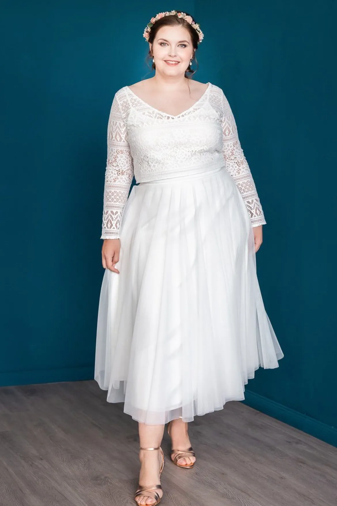 Midi-Softtüllrock in Ivory – Christy noni Curvy
