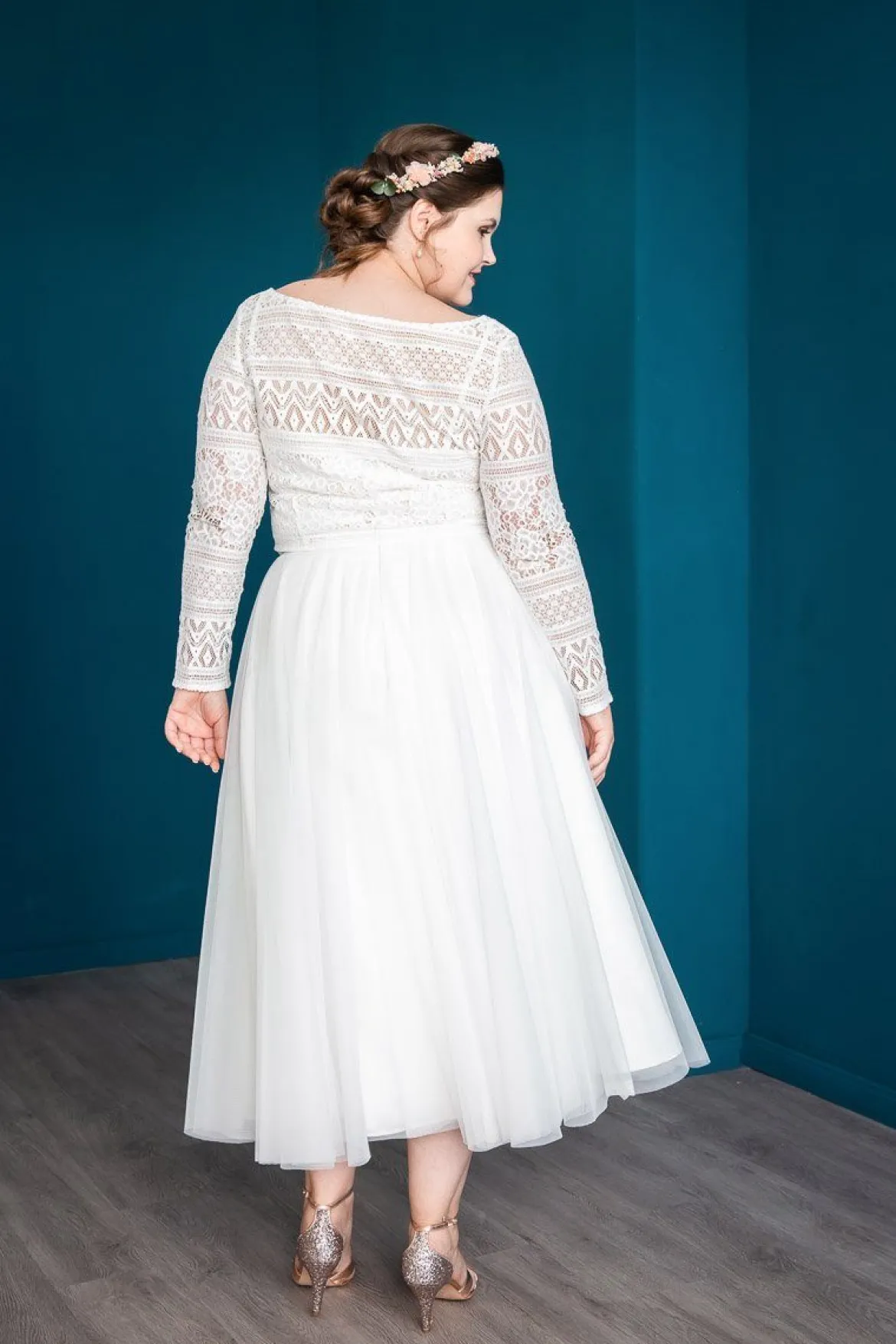 Midi-Softtüllrock in Ivory – Christy noni Curvy