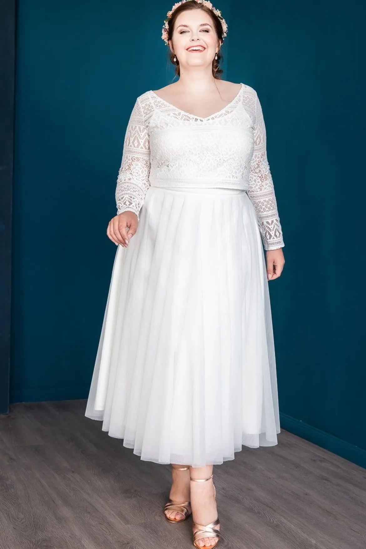 Midi-Softtüllrock in Ivory – Christy noni Curvy