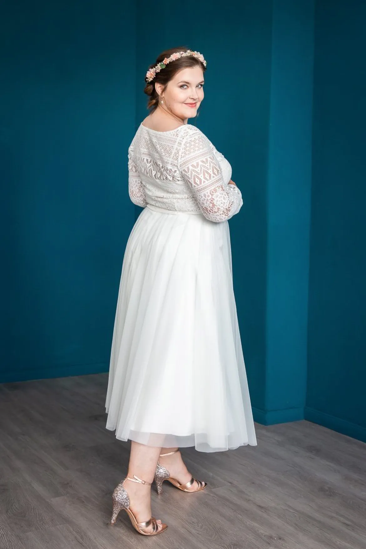 Midi-Softtüllrock in Ivory – Christy noni Curvy