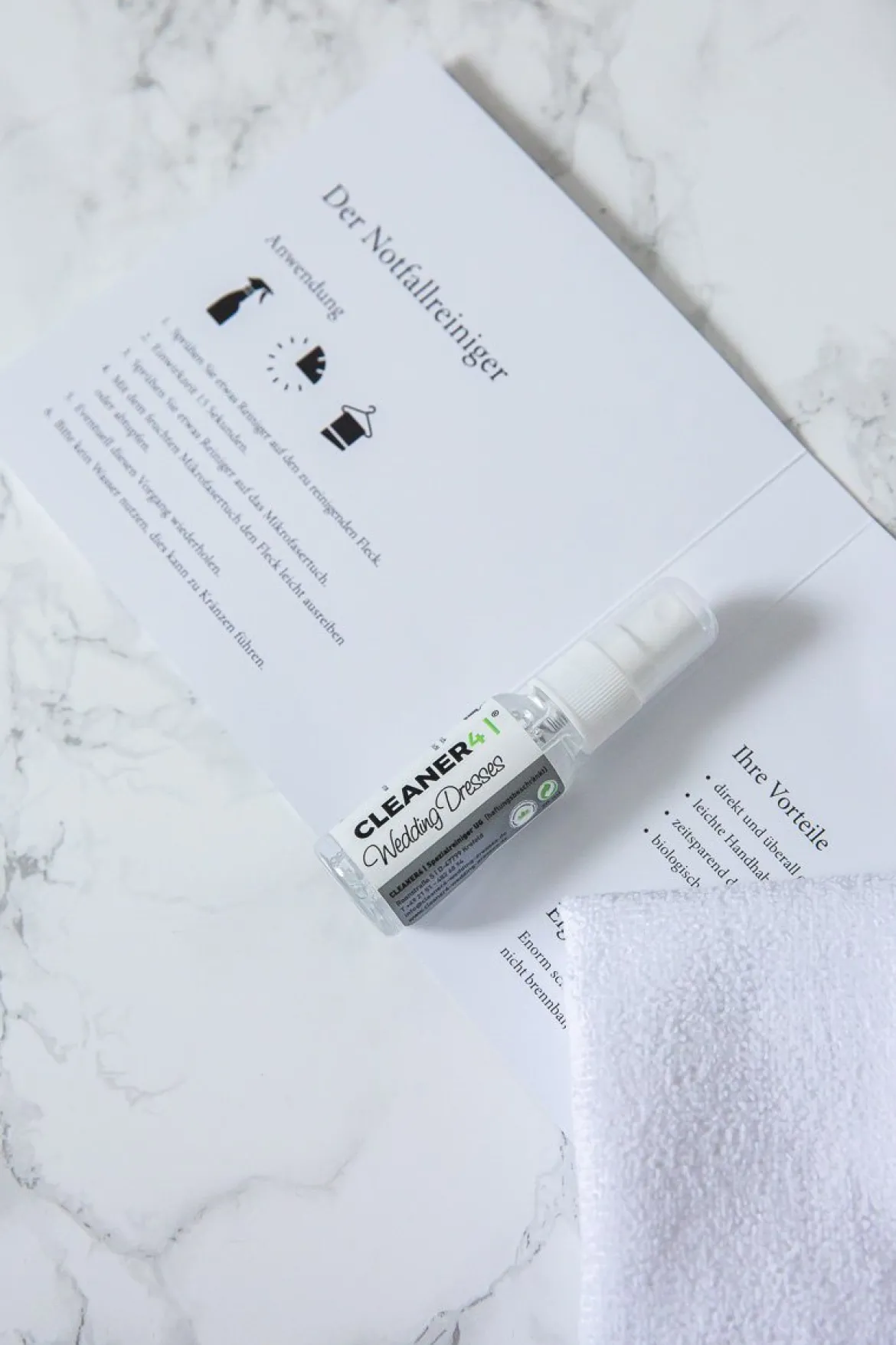 Notfall-Set gegen Flecken, Sprüh-Reiniger für das Hochzeitskleid - Cleaner 4 Wedding Dresses