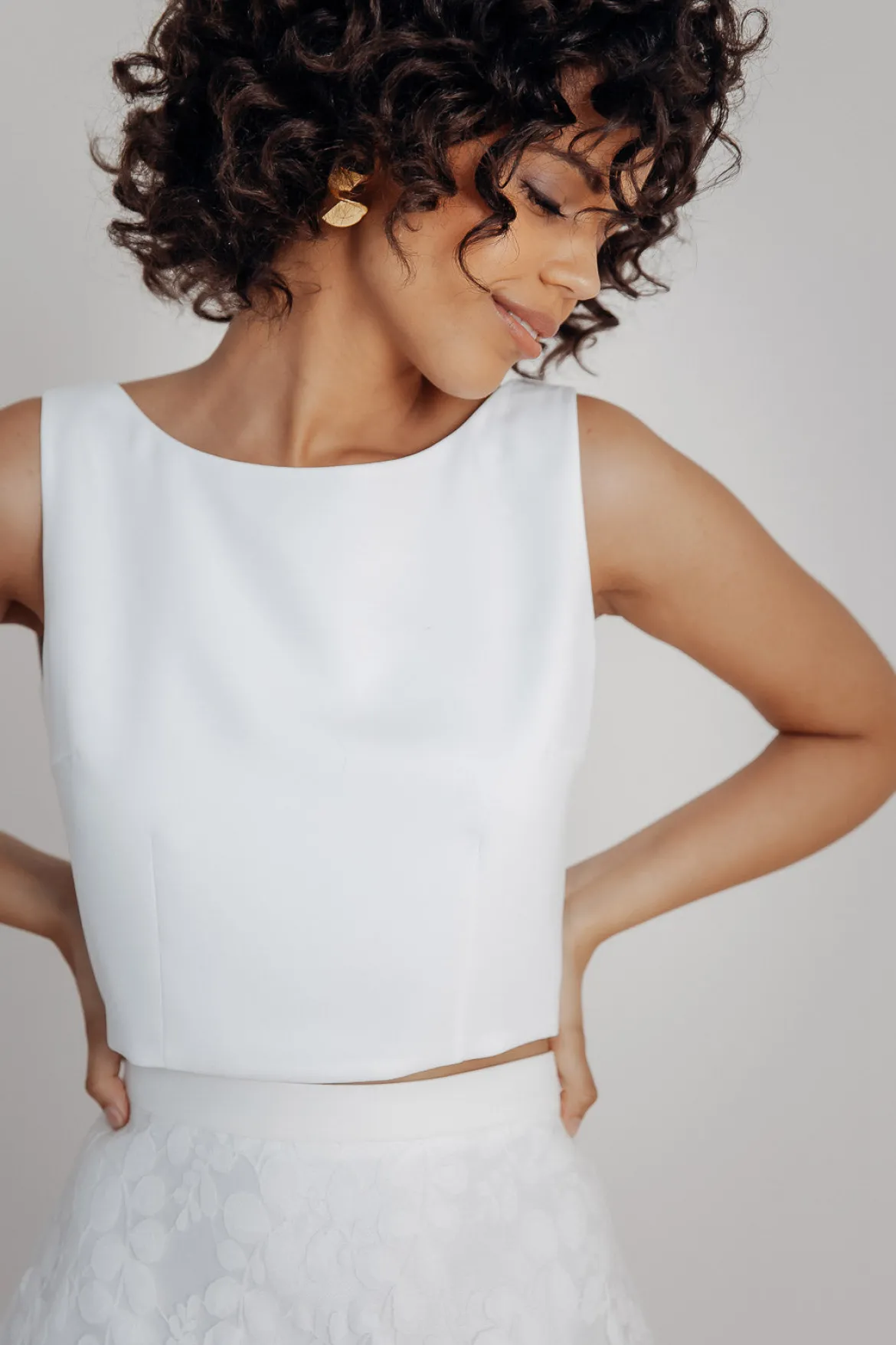 Rückenfreies Braut Top – Liza Ivory Eco noni