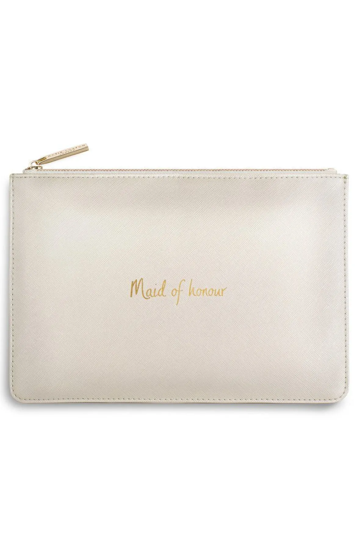 Vegane Clutch mit goldenem Schriftzug "Maid of honour" – Katie Loxton