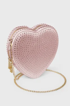 Verzierte Tasche – Big Heart Bag Crystal Rosé Silk | Weat